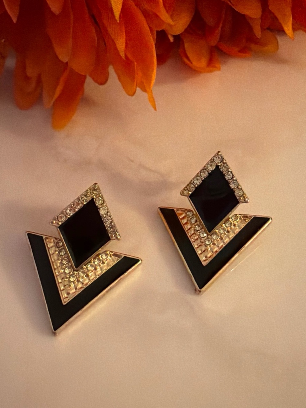 Vintage inspired Black Crystal Chevron Statement Earrings - Women Jewelry